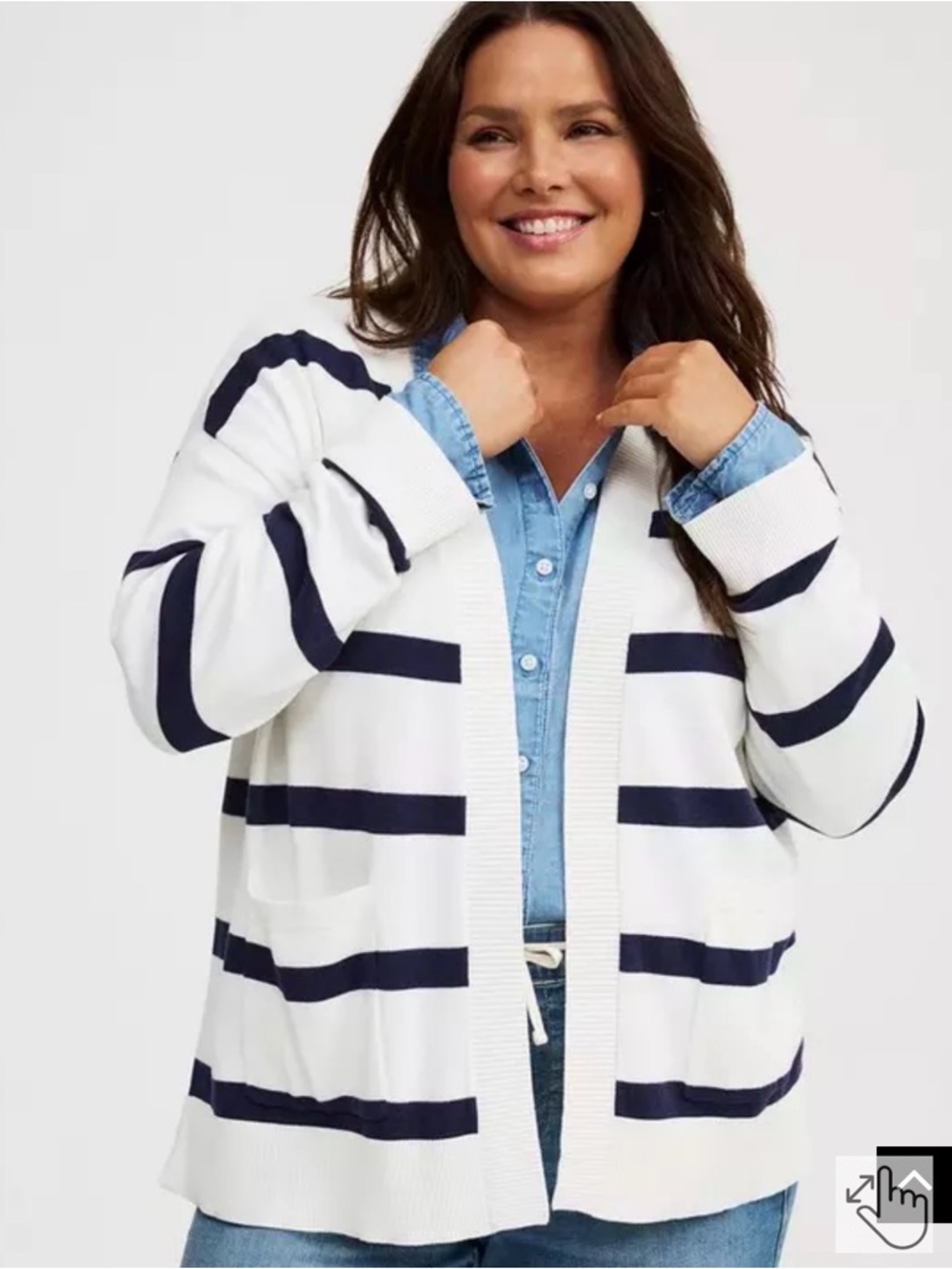 torrid White and Navy Striped Open-Front Cardigan